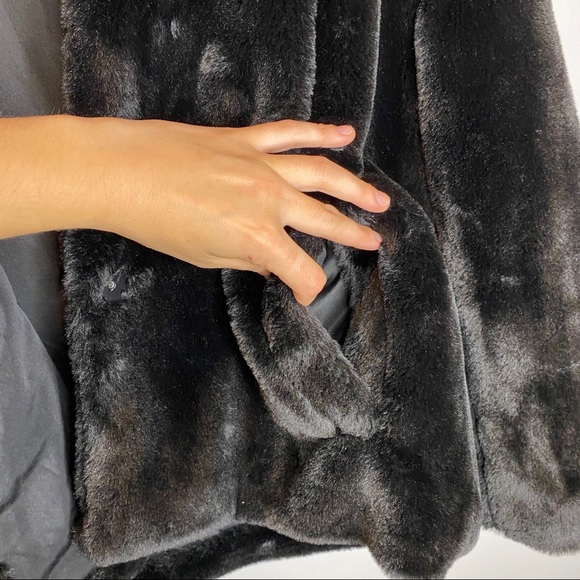 Zara Black Faux Fur Hooded Coat Jacket S - Picture 11 of 11